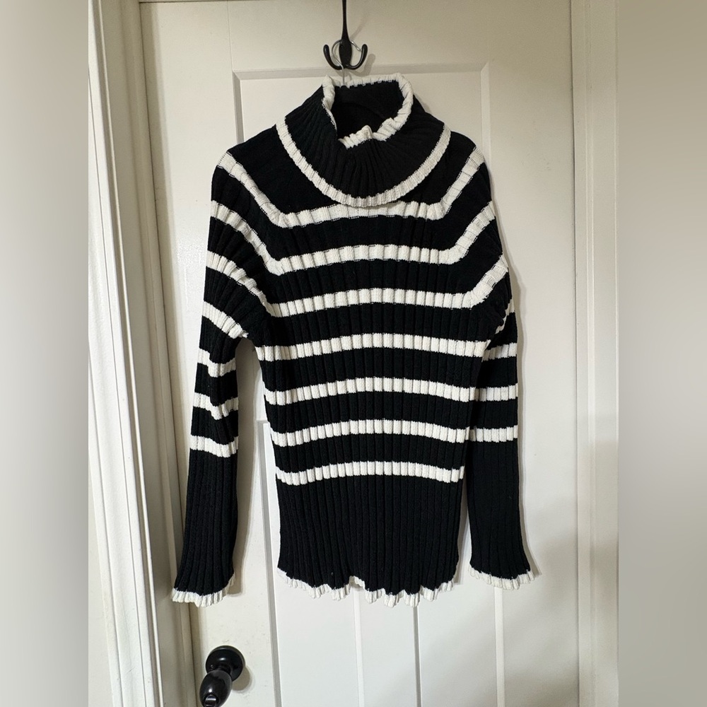 Altar’d State Black & White Striped Turtleneck Sweater